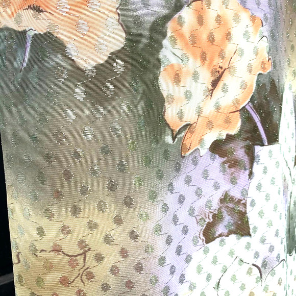 VINTAGE 70’s Belted Floral Maxi Gown Metallic Dot - Picture 3 of 15